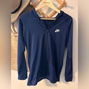 Nike Navy Mesh Zip-Up Hoodie – Lightweight Athletic Jacket